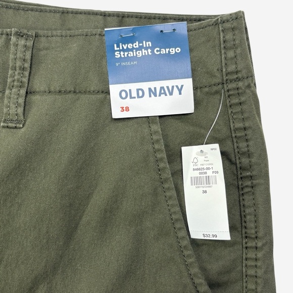 Old Navy Mens Lived In Straight Cargo Shorts 38 Heritage Green 9” Inseam NEW - Picture 5 of 10